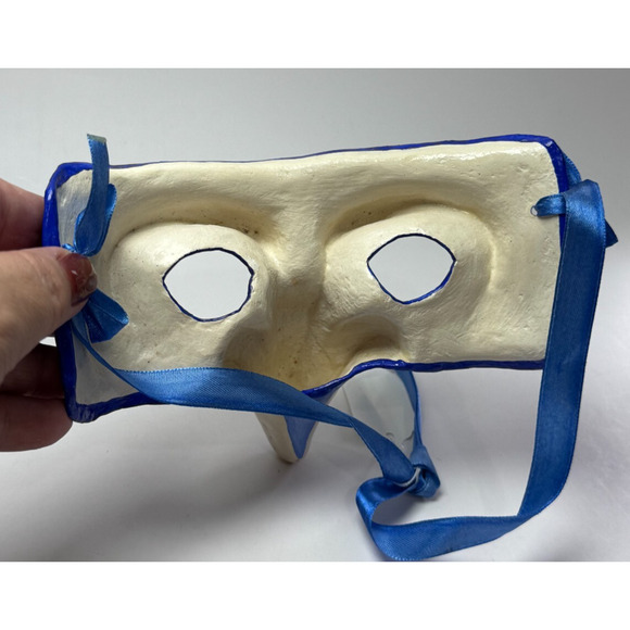 Vintage Venetian Carnival Paper Maché Blue White Hand Painted Mask Italy Venice - Picture 4 of 5